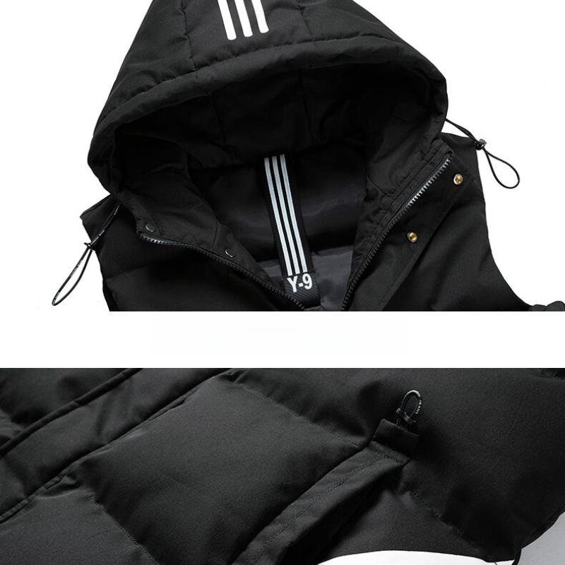 Men's Winter Washed Cotton Vest Large Size Slim Fit Hooded Vest Youth Three Stripes Versatile Sleeveless Jacket