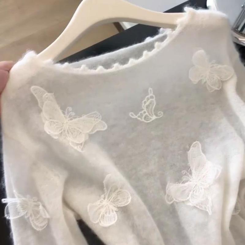 White knitted sweater women's autumn design sense long-sleeved shirt top