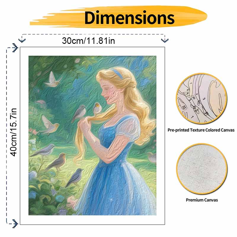 Disney Cinderella Princess Bird Garden Digital Oil Painting Art Kit Hand Painted Home Decor