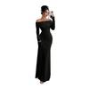 Women Off Shoulder Bodycon Maxi Dress Formal Long Sleeve Evening Gown Ruched Club Party