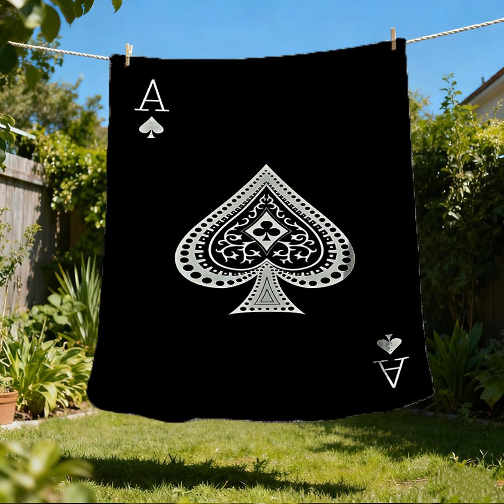 1pc Ace of Spades Playing Card Outdoor Flannel Blanket , Machine Washable Perfect Gift for Birthday , Holiday Travel Accessory , Durable Material