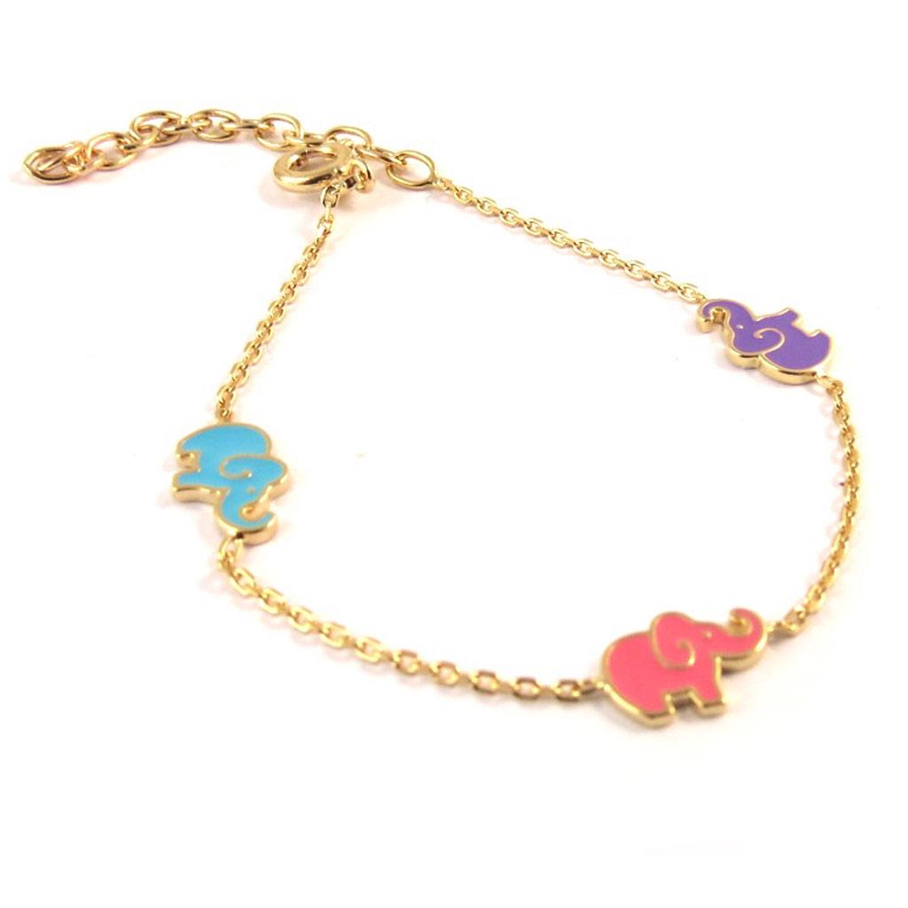 Altesse [P0148] - Children's Gold-plated Bracelet 'Elephants' Tutti Frutti - 17 Cm