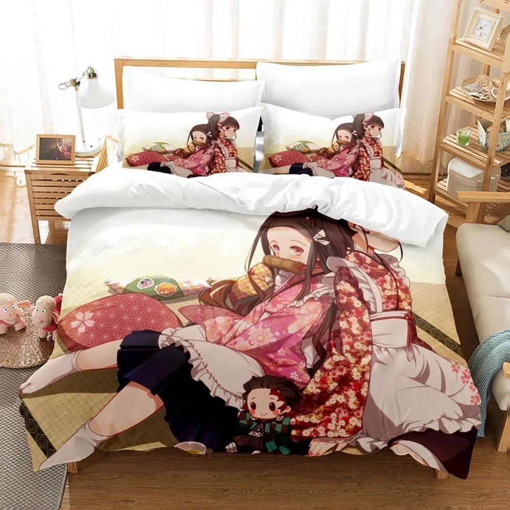 3D Printed Anime Bed Sheet Demon Slayer Bedding Set Single Twin Full Queen King Size Bed Set Adult Kid Bedroom Duvet Cover Sets