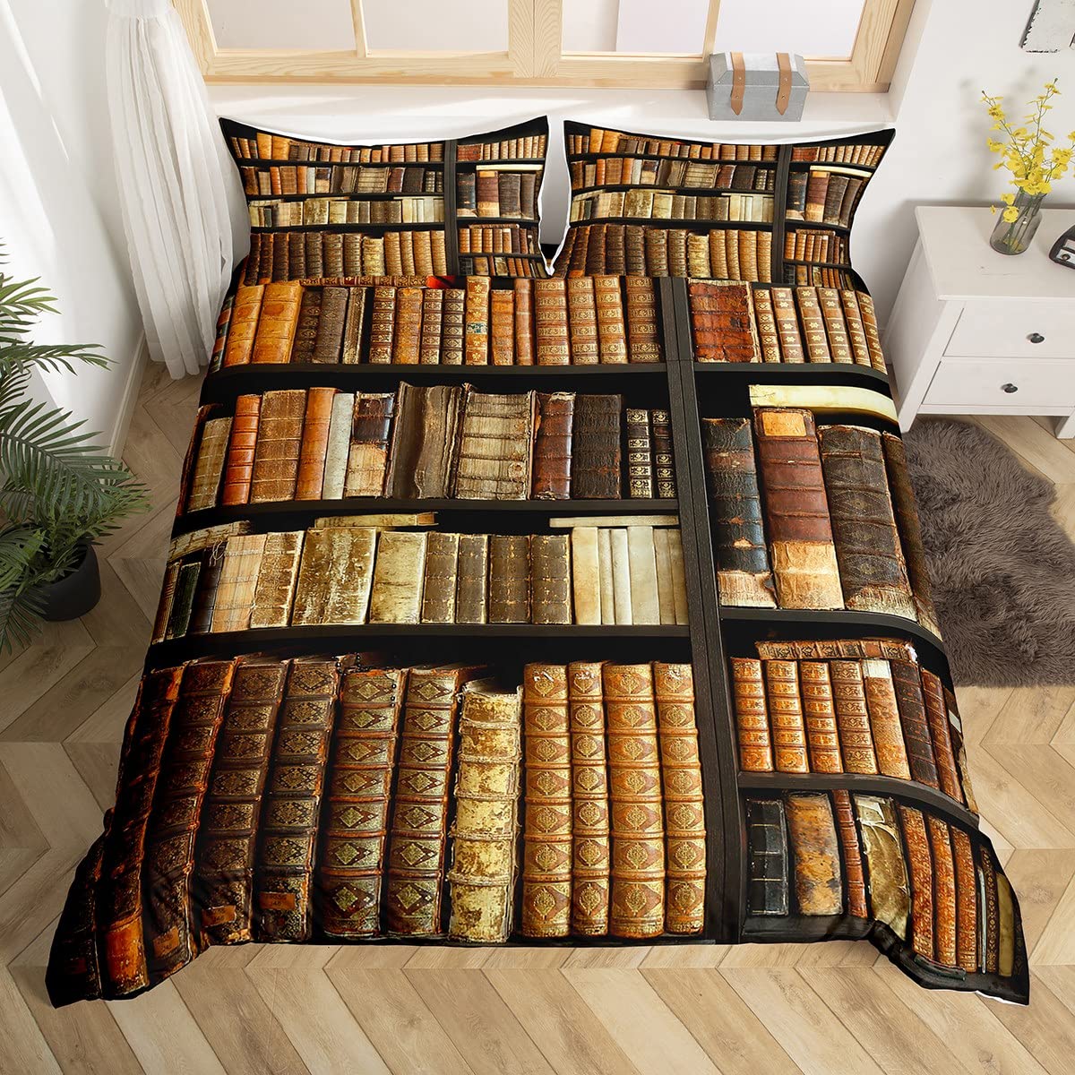 

Comforter Vintage Style Book Pattern Bedding Set Creative Design Cotton For Teens Women Room Decoration 3 Pcs Comforter (quilt)-EU Single(135*200cm)3pcs