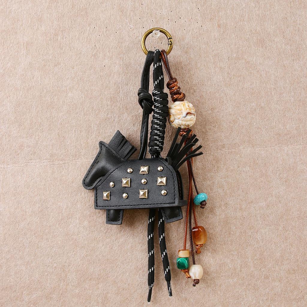 Pony beaded braided rope pendant car pendant key pendant pu leather new rivets war horse bag pendant