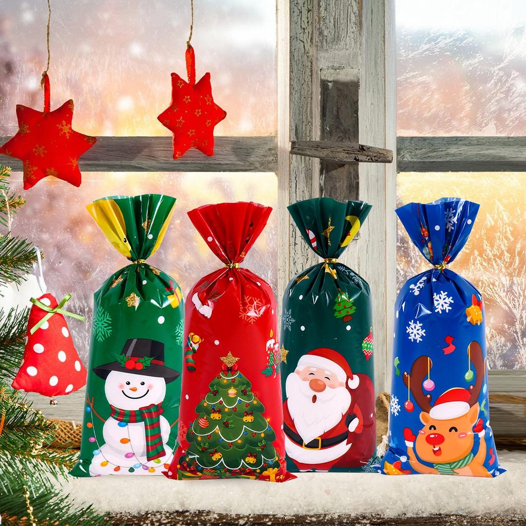 25/50/100pcs Christmas Gift Bags Christmas Decorations for Home 2026 Xmas Gifts New Year 2026 Santa Claus Snowman Packaging Bags