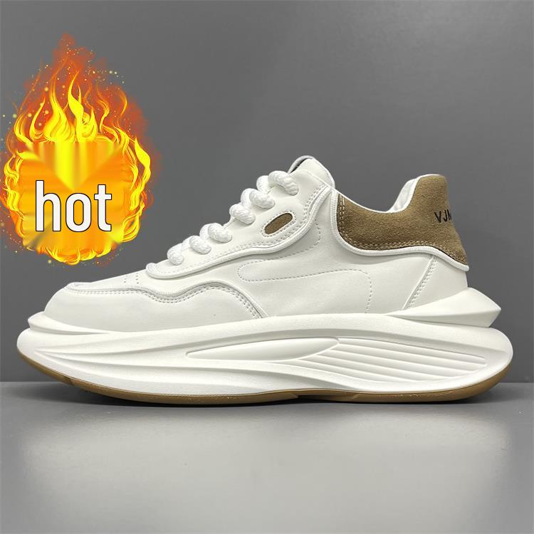 2025 Autumn/Winter Men's Trendy White Casual Dad Shoes: Thick Sole, Height-Boosting, Comfortable