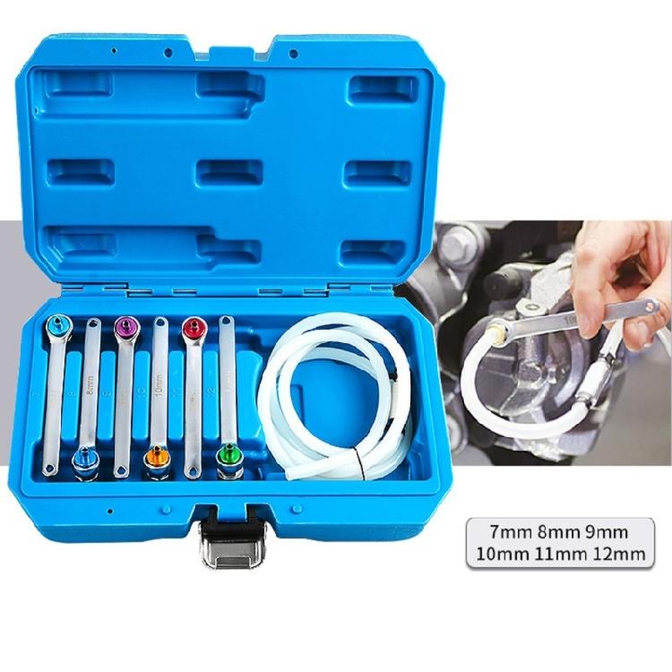 Grade Brake Bleeder Tool Set 7 12mm 12 Point Wrench Anti Backflow Valves And Extended Silicone Hose Included