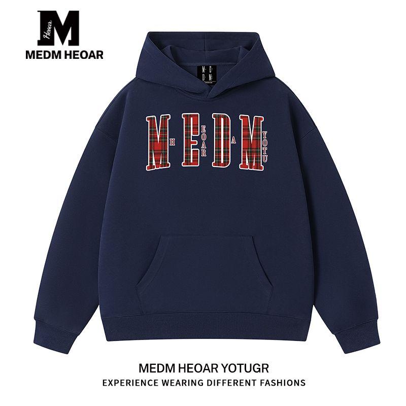 

[Three Labels Complete] Medm Heoar New Hoodie American Fashion Brand Couple Hoodie Men s Autumn Navy Blue [Regular Style] 2XL