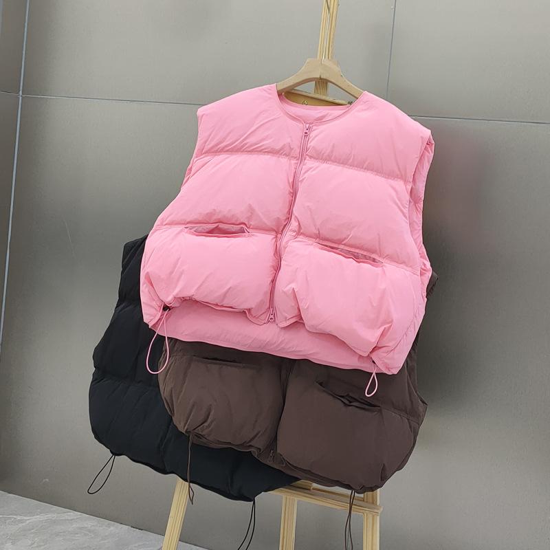 Gilet Imbottito Senza Maniche da Donna Scollo Tondo Casual Vestibilità Larga Piumino Capo Esterno