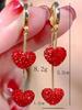 2pcs Luxurious Metal Inlaid Heart-Shaped Pendant Earrings, Elegant And Fashionable Earrings For Women, Valentine'S Day And Mother'S Day Gifts