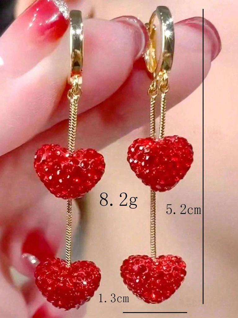 2pcs Luxurious Metal Inlaid Heart-Shaped Pendant Earrings, Elegant And Fashionable Earrings For Women, Valentine'S Day And Mother'S Day Gifts