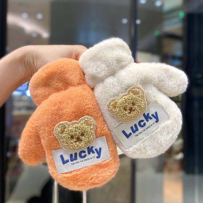 Baby Plüsch Kinder Warme Handschuhe für Mädchen Im Winter Niedlich Frostschutz Plus Samttasche Finger Junge