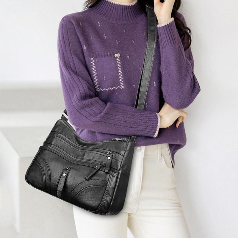 FLYING STARS Marke Damen Umhängetasche Reißverschluss Handtasche Weiches Pu-Leder Große Kapazität Crossbody-Tasche