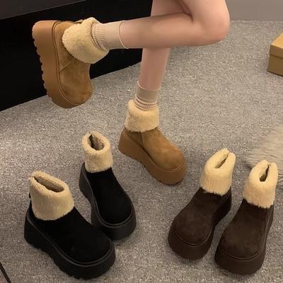 Thick-soled Heightening Snow Boots Women's Winter Plush Warm Fluffy Short Boots Fashionable Ugly Cute Big Head Cotton Shoes