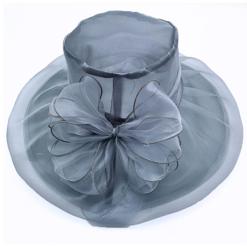 New Retro Mesh Yarn Flower Temperament Sunshade Vacation Sun Hat Big Edge Hat Women's Hat Travel Organza Hat