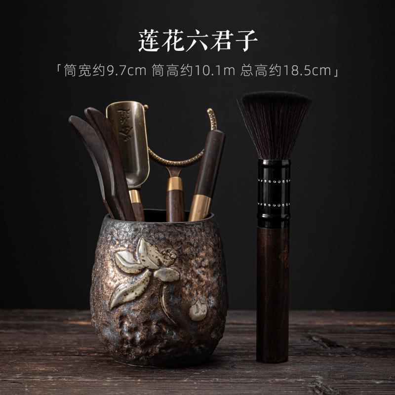 Purple Clay Carving Tea Set - Chinese Kung Fu Ceremony Pottery, Handmade Tea Canister Storage Accessories