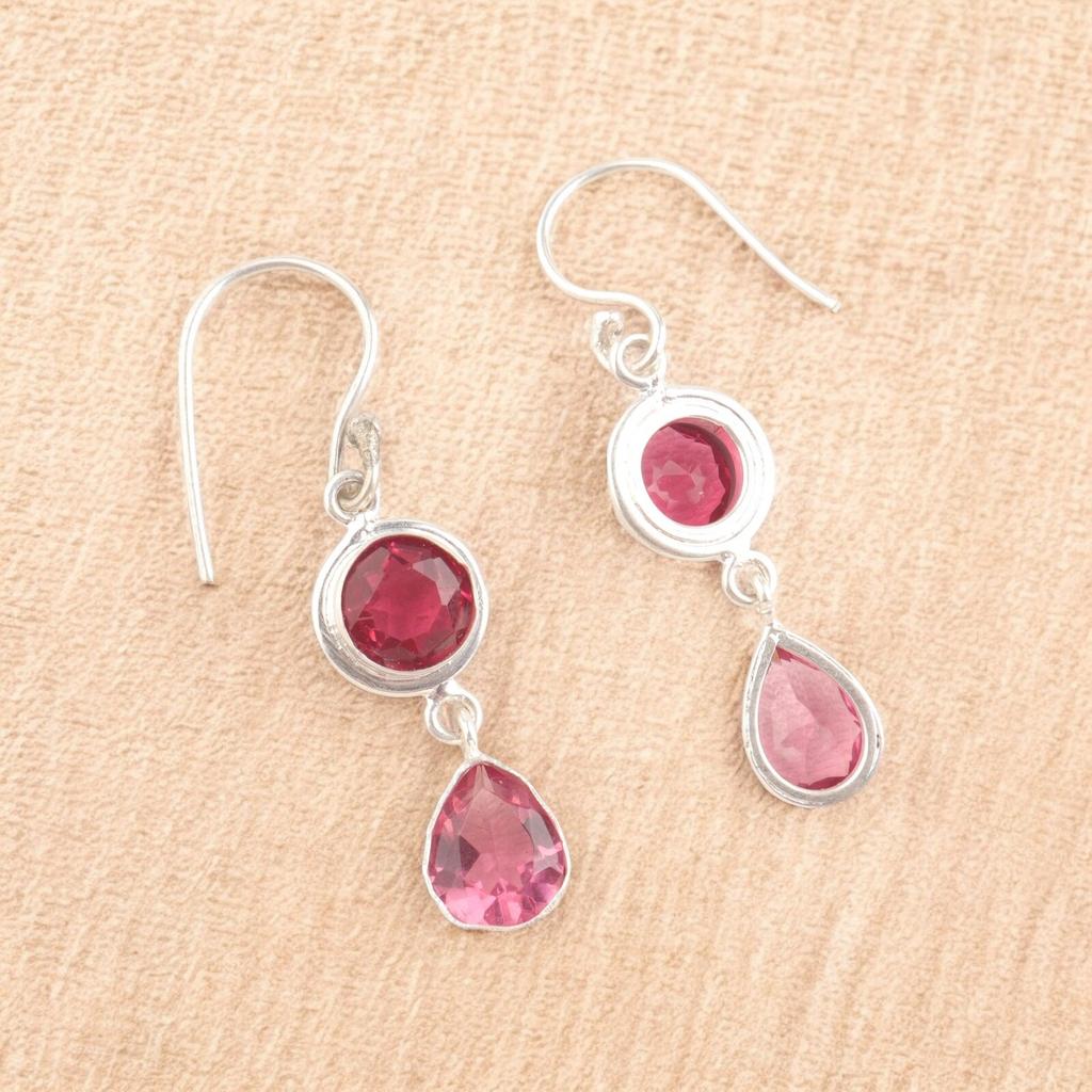 Natural Pink Tourmaline Silver 925 Sterling Silver Jewelry Handmade Earrings1.8" EE-142-13