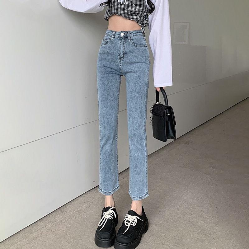 2025 Women's High-Waisted Straight-Leg Jeans, Versatile Korean Style, Loose & Slimming Nine-Point Fit for Spring & Fall