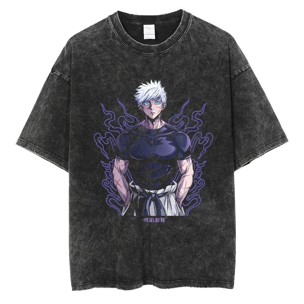 Pánské Harajuku Černé Prané Tričko Hip Hop Streetwear Japonské Anime Grafické Bavlněné Ležérní Tričko s Krátkým Rukávem Topy Tričko
