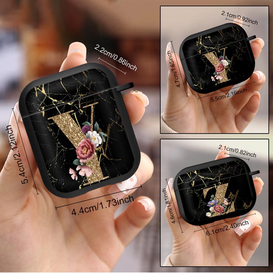 Case For Airpods 2 1 3 Pro 4 Pro3 Pro2 Earphone Cases Cover Flower Gold Initial Cool