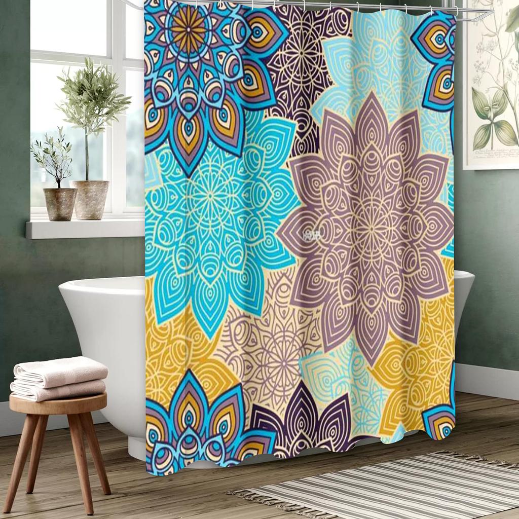 National Style Mandala Bathing Curtain  Bathroom Letters Shower Curtain Waterproof With 12 Hooks Fishes Home Deco Free Ship
