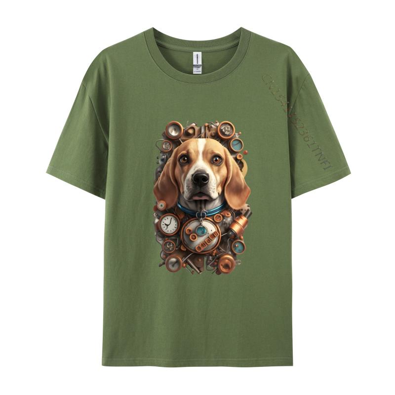 Funny Beagle Dog TShirt Mechanical Engineer Dog Cosie Printed Tops Tees Retro Cotton Men Top Tshirts