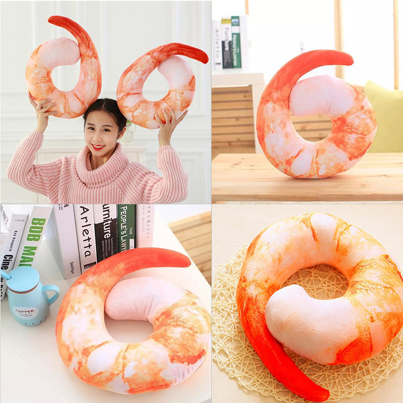 Peeled Prawns Stuffed Animals Plush Toys U Neck Pillow Shrimp Cushion Pillow