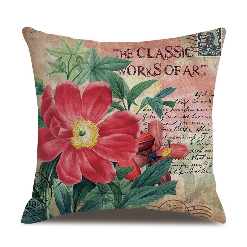 Linen Pillowcase American Rustic Rose Sofa Cushion Cover Retro Style Car Home Soft Decoration