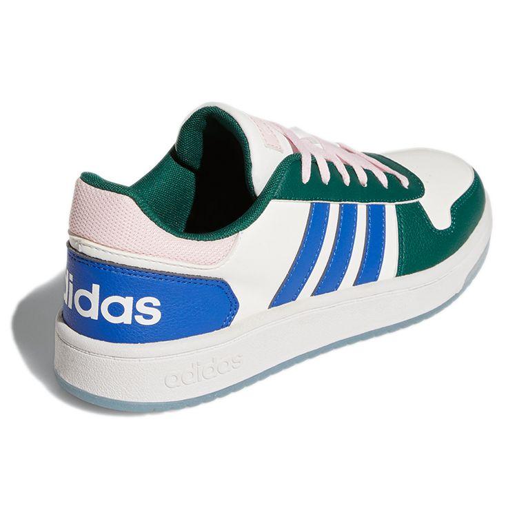 Adidas Neo Hoops 2.0 Round Toe Lace-Up Leather Durable Low-Top Basketball Shoes Women Sneaker White Green GW3368