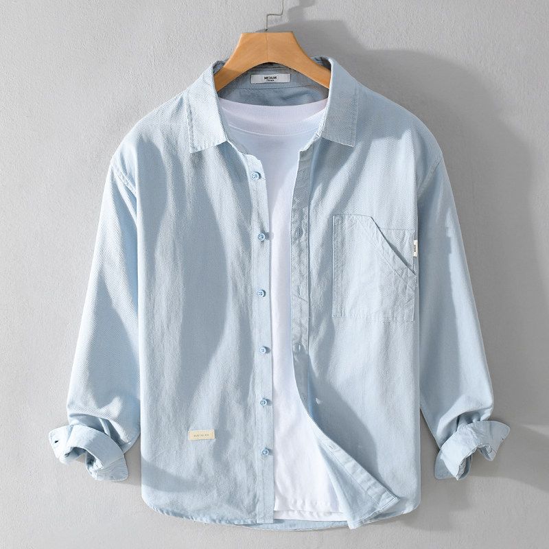 Spring and Autumn Long Sleeves Shirt Men Japanese Style Hong Kong Style Youth Workwear Casual Overshirt Loose Pure Cotton New Arrival