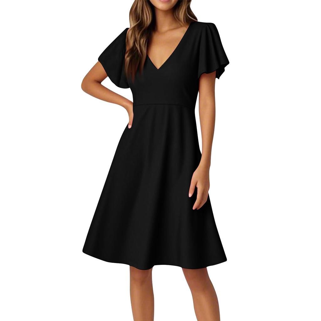 Women's Dresses Flared Sleeve Short Sleeve Casual Color V-Neck Dresses