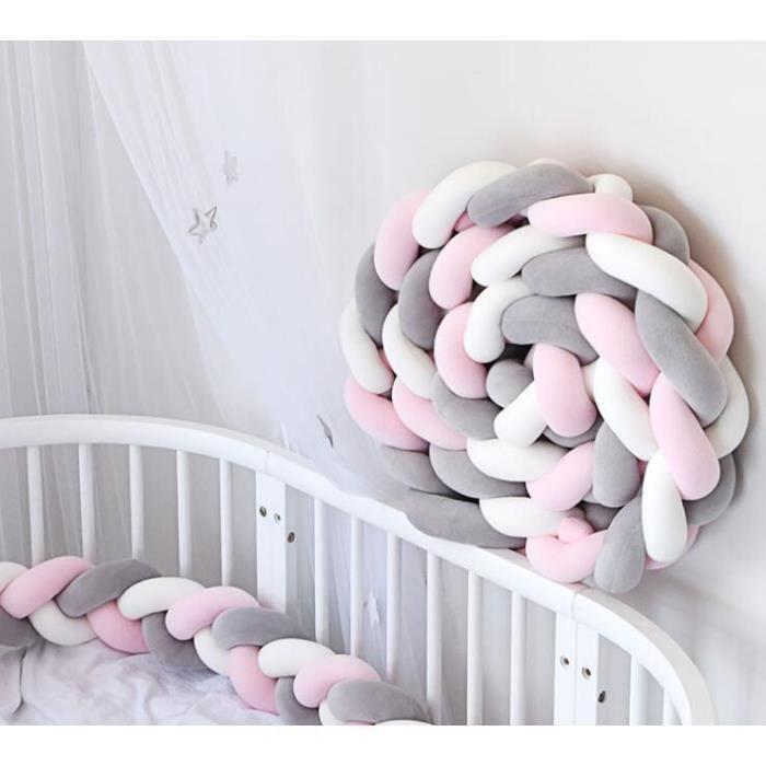 Tour de Lit Bébé Coussin Serpent Coussin Tressé Pare-chocs Velours - 2M - Mixte - Rose - 200cm