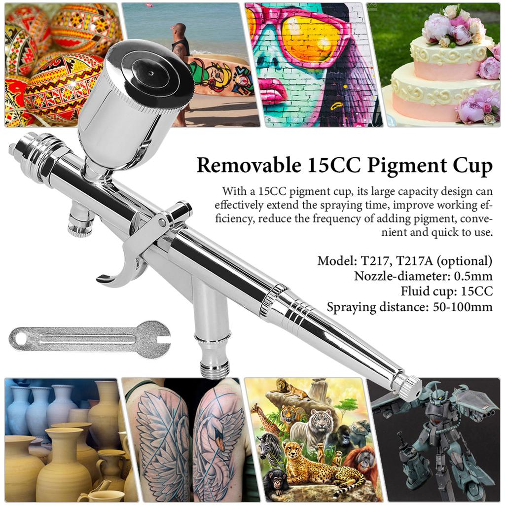 T217 Airbrush Kit 0.5mm Air Brush Set with 15CC Paint Fluids Cups for Car Model DIY Painting Makeup Nail Art Cake
