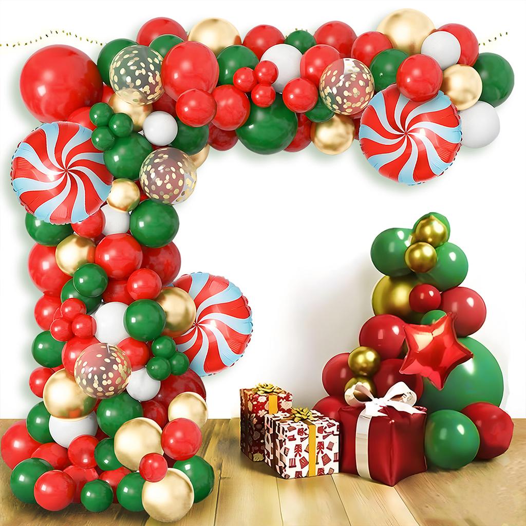 Julballongbåge Grönt guld Röd låda Godisballonger Garlandkon Explosion Stjärnfolieballonger Nyår Julfestdekor
