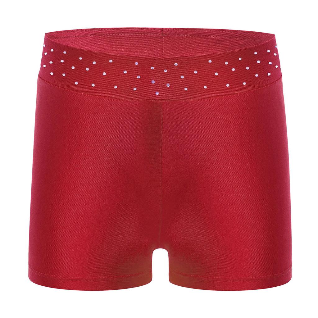 Girls Performance Shorts Sparkling Rhinestones Waistband Figure Skating Dance Gymnastics Bottom