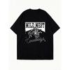 Oversized T Shirt Black Wild West Cowboys Graphic Print Western Theme Casual Wear