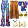 Hippie Disco 60s 70s Cosplay Costume Women Peace Love Girls Hip Indian Tassels Hippie Vest Cardigan Halloween Carnival Party