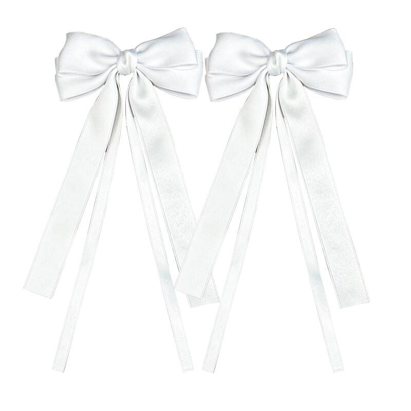Vintage Solid Color Ribbon Double Bowknot Clip Pin For Women Girls Korean Big Bow Long Tassel Barrettes Hair Accessories