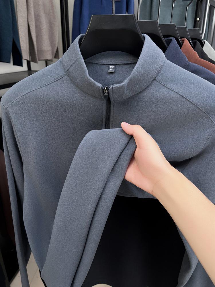 Herrställ med ståkrage, enfärgad, långärmad, varm baslager-t-shirt