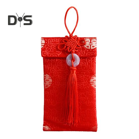 Roter Umschlag aus Kunstseide, chinesische Hochzeit, rote Tasche, Glücksgeld, Hongbao-Karte, Geldumschlag mit chinesischem Knoten für Neujahr, Frühlingsfest, Hochzeit
