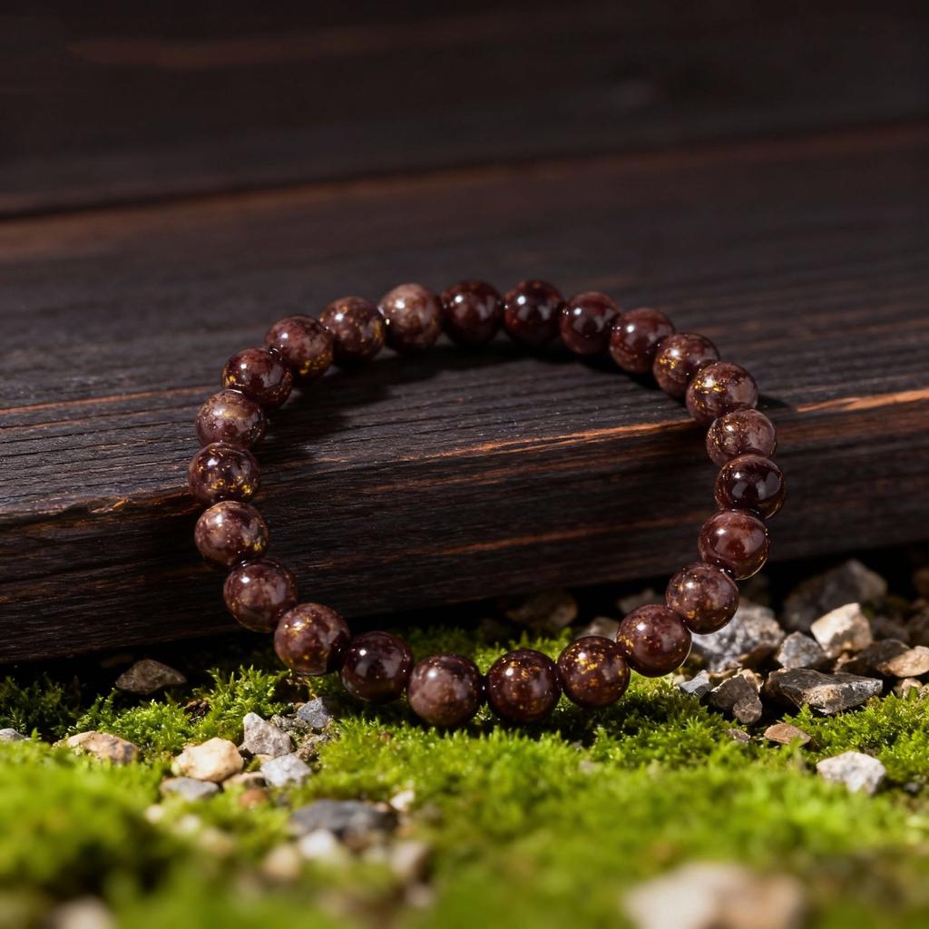 Festive Gifts Dark Red Gold Speckle Stone Beaded Bracelet Elegant Fashion Jewelry For Women Daily Wear Gift