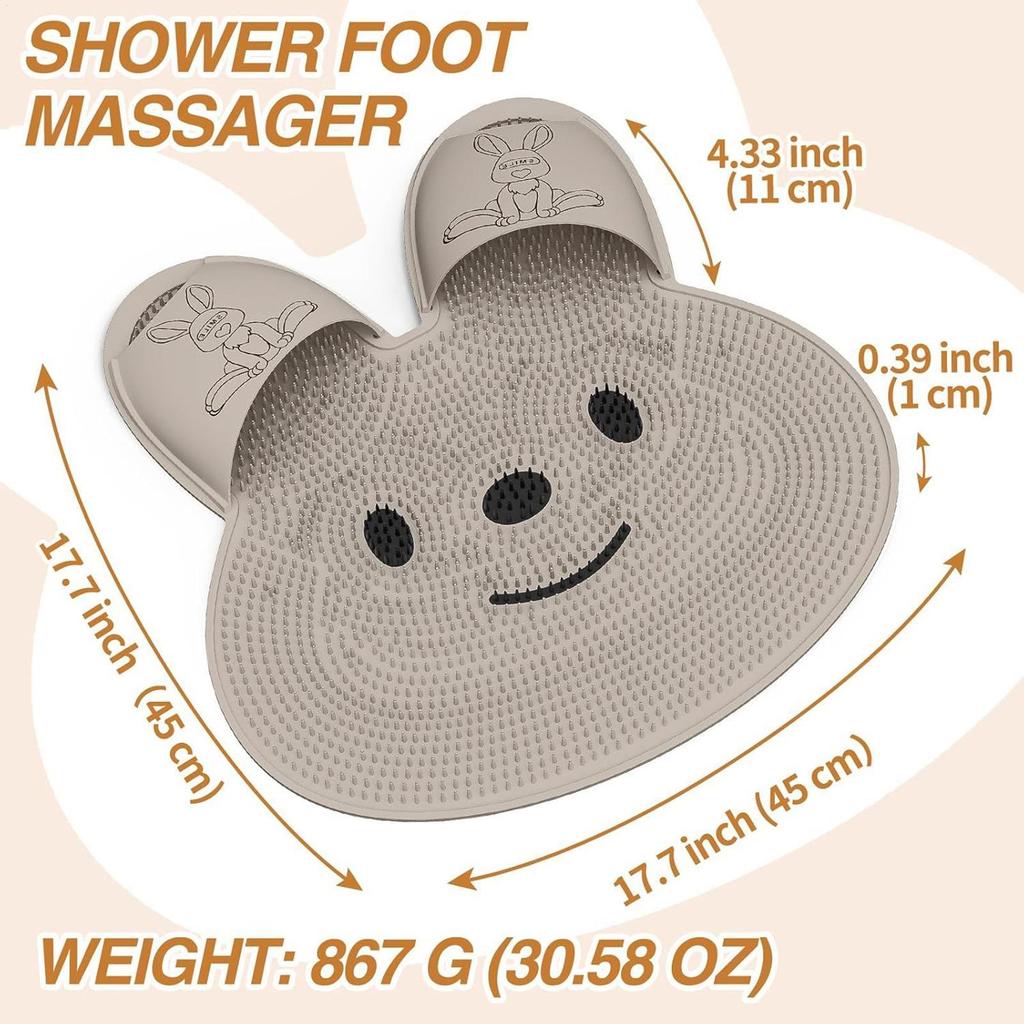 Foot Scrubber Mat Foot Scrubber for Shower Floor Bunny Callus Remover Feet Cleaner Brush Cleaning Supplies with Suction Cups for