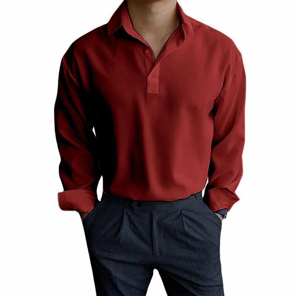 Men's   Long   Sleeves  Pullover  Business  Flip   Collar  Shirt