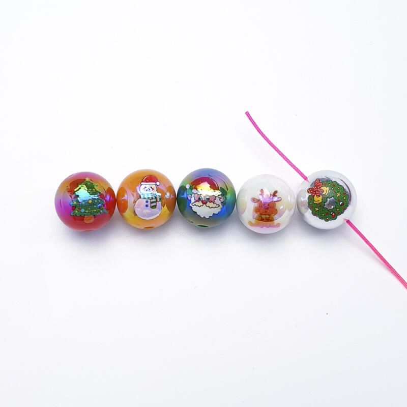 Acrylic Christmas Ball Vertical Hole Bead Keychain Material Aurora Red