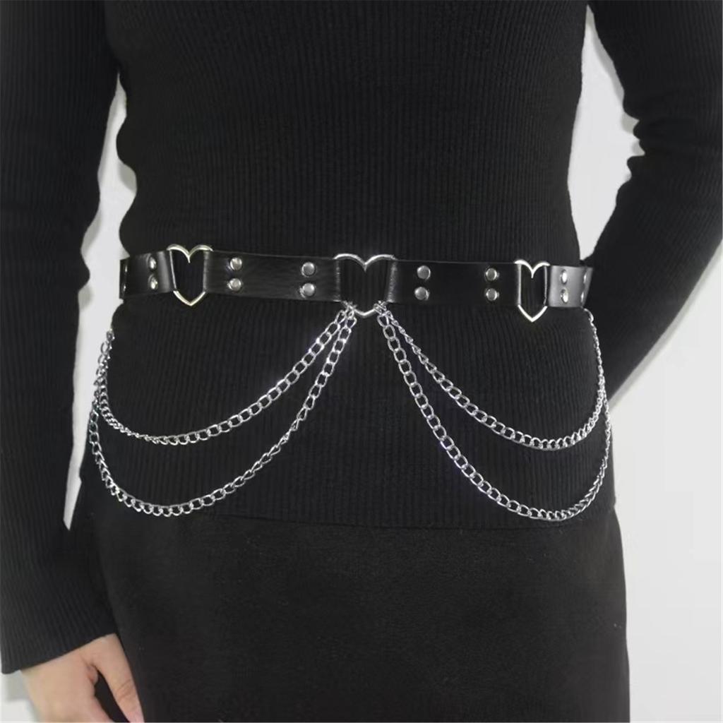 Y2K Punk Body Chain for Dress Stage Dancing for Women Girls Studded Belt Hot Girl Belt Studded Heart