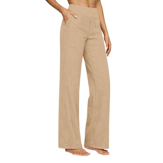 Women Pants Wide Leg High Rise Work Trousers with Side Pockets Pure Color Summer Pants Casual Business Office Wear