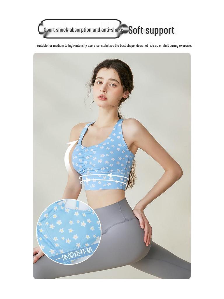 Damen Sommer Frischer Druck Gerafftes Yoga Weste - Stilvolles Rückendesign für Outdoor Fitness