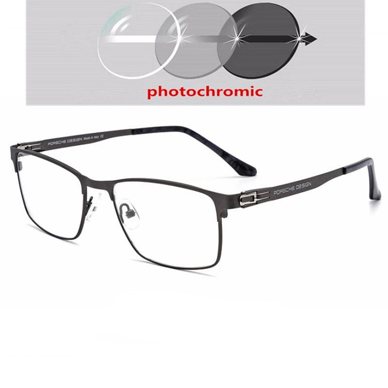 Full Frame Sun Photochromic Gray Square Prescription Eyeglasses Men Metal Student Power Spectacles 0 -0.5 -0.75 To -6.0