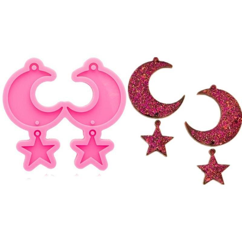 DIY Glossy Star Moon Shape Earrings Silicone Molds for Epoxy Jewellery Making